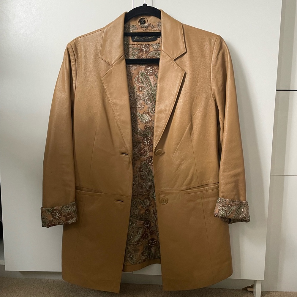 Tan Leather Blazer Coat